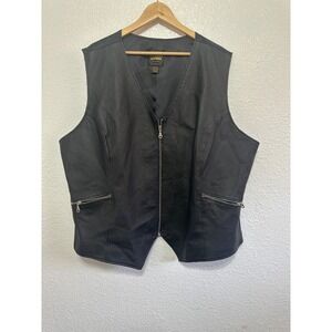 Venezia 100 %Leather Front Black Zip Front Biker Vest Plus Size 26/28